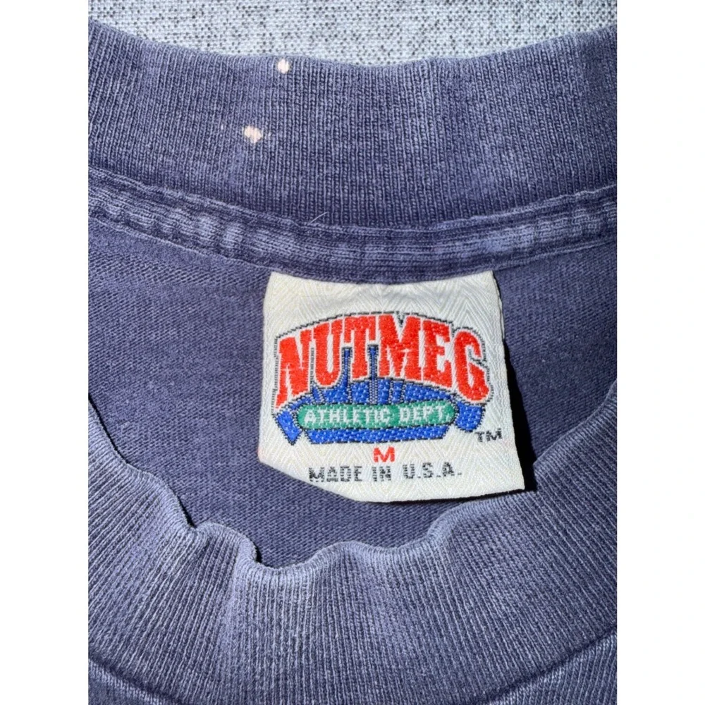 Vintage 90s Nutmeg Cleveland Indians‎ T Shirt Chief Wahoo Embroidered Navy M USA